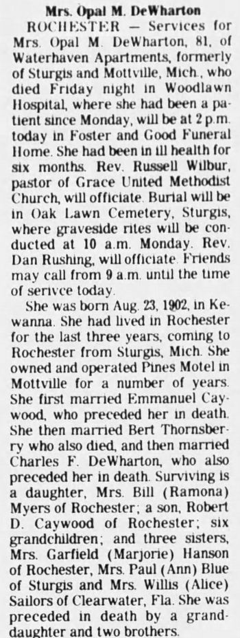 Pines Motel - Jan 8 1984 Former Owner Passes Away